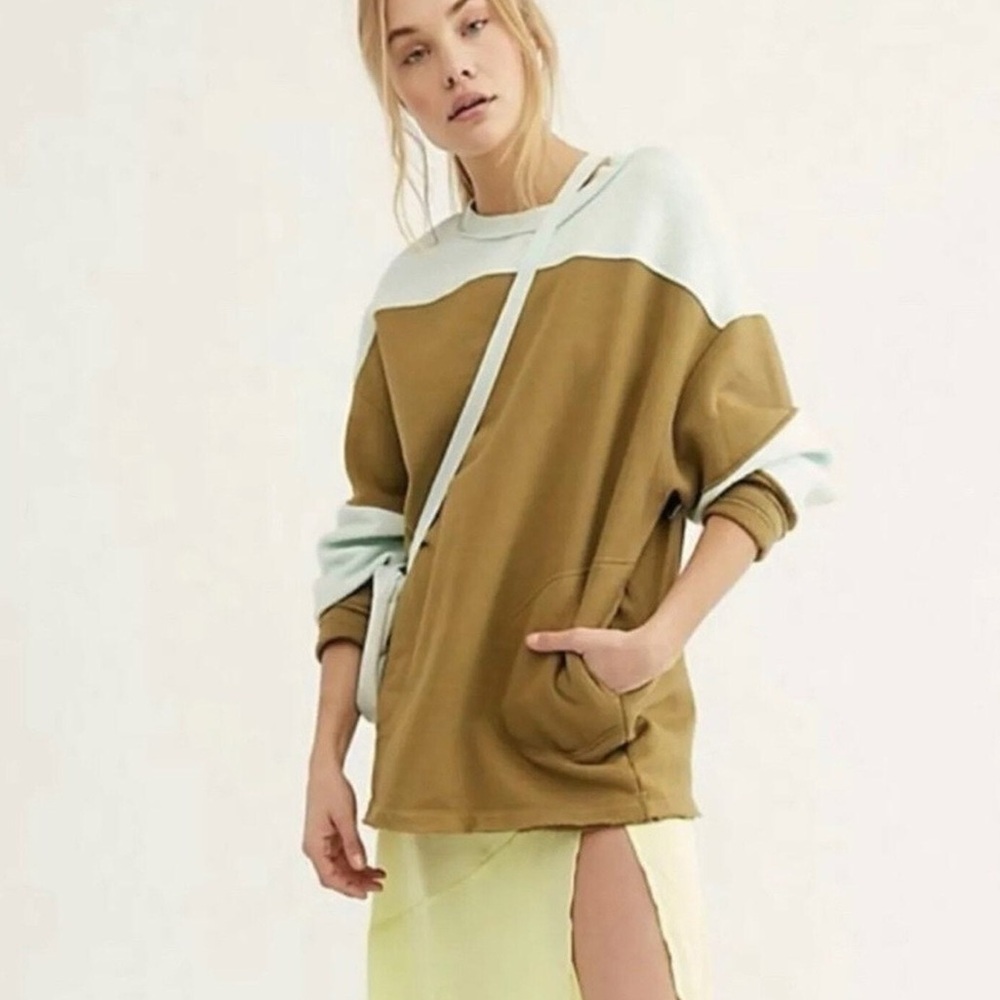 FREE PEOPLE // Jordan Color Block Oversized Pocket Sweatshirt Citron Mint